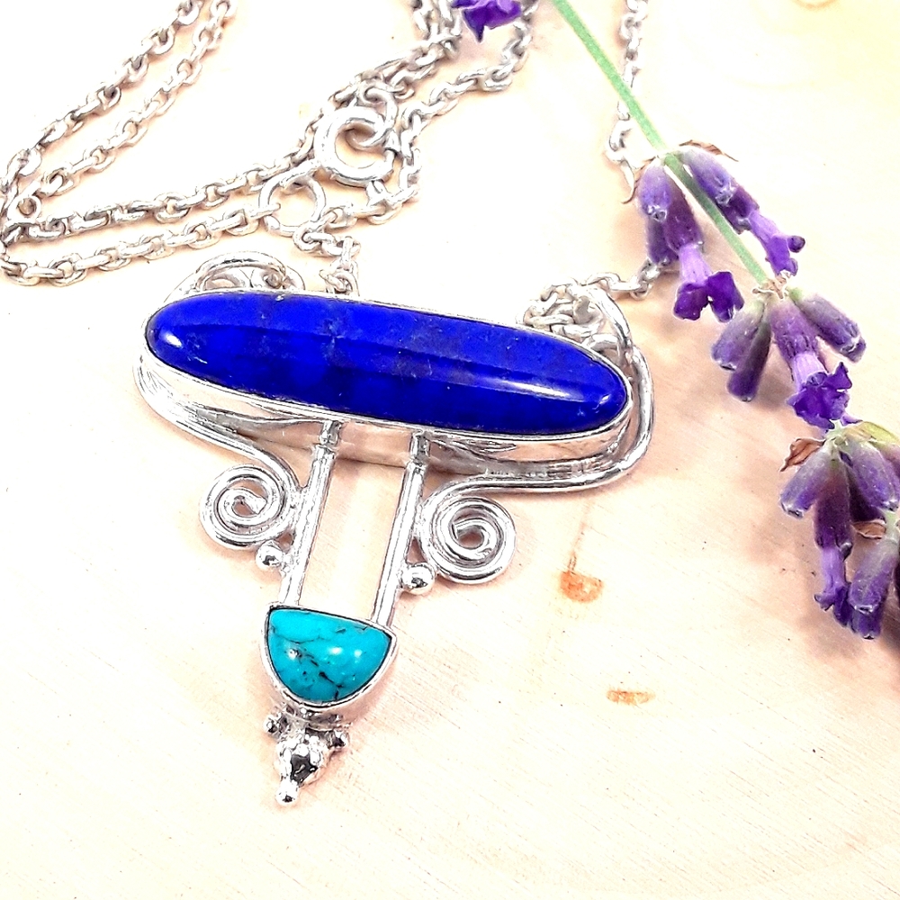 New Lapis Turquoise Sterling Silver Necklace